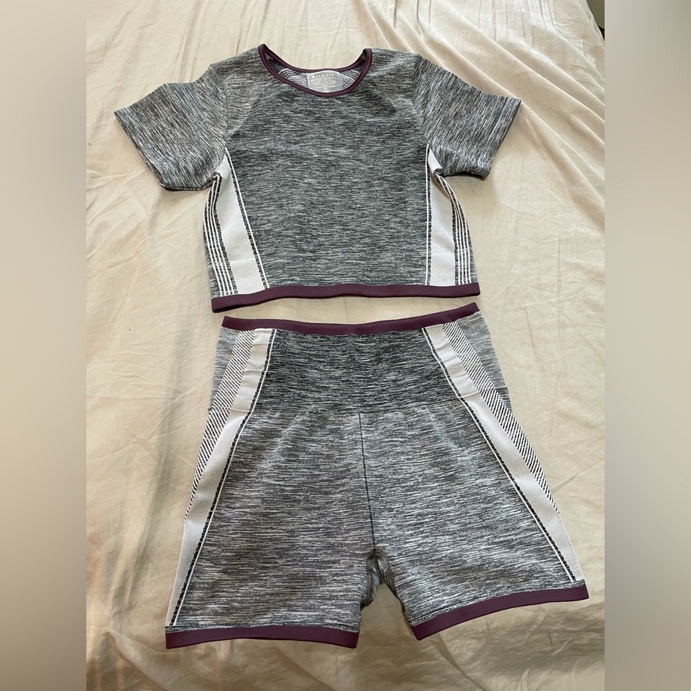 Athleta Impact Crop Tee and Impact Shorts Workout Set